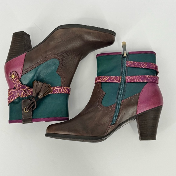 L’ARTISTE Spring Step Purple Turquoise Brown Tassle Western Ankle Boots Heels 38 - Picture 6 of 11